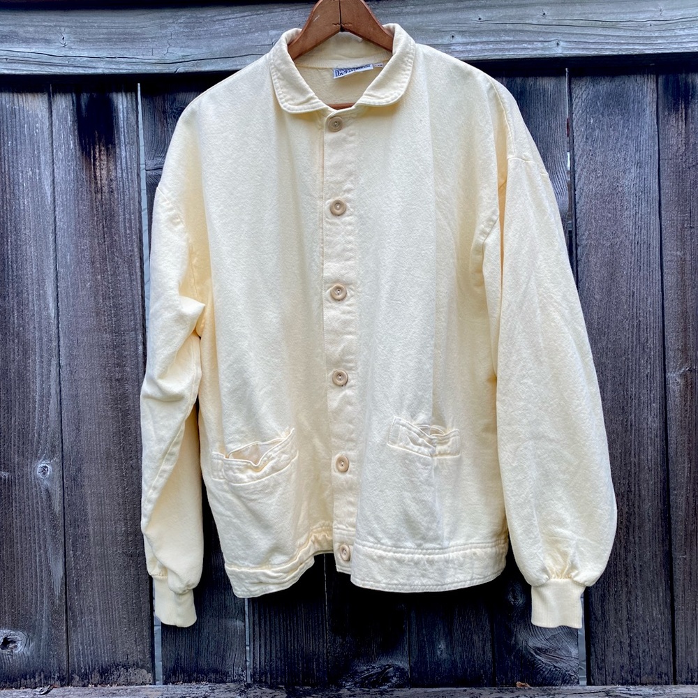 Pale yellow 100% cotton lightweight chore coat — s/m